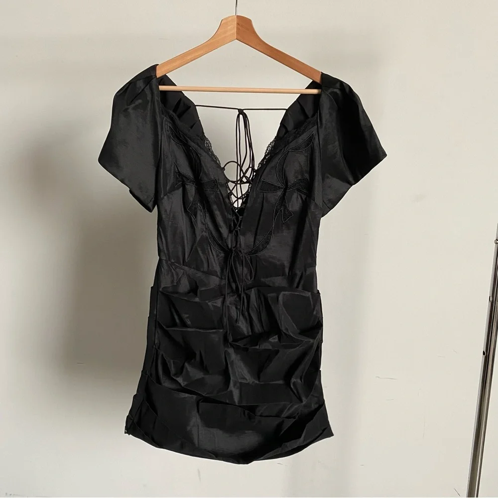 $298 NWT Black For Love And Lemons “Singrid” Bodycon Mini Dress Sz Medium - Picture 7 of 9